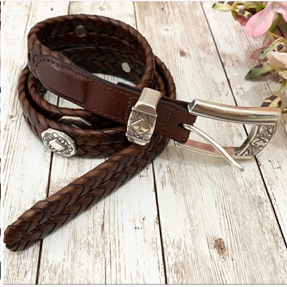 Brighton Brown Braided Leather Belt with Silver Buckle